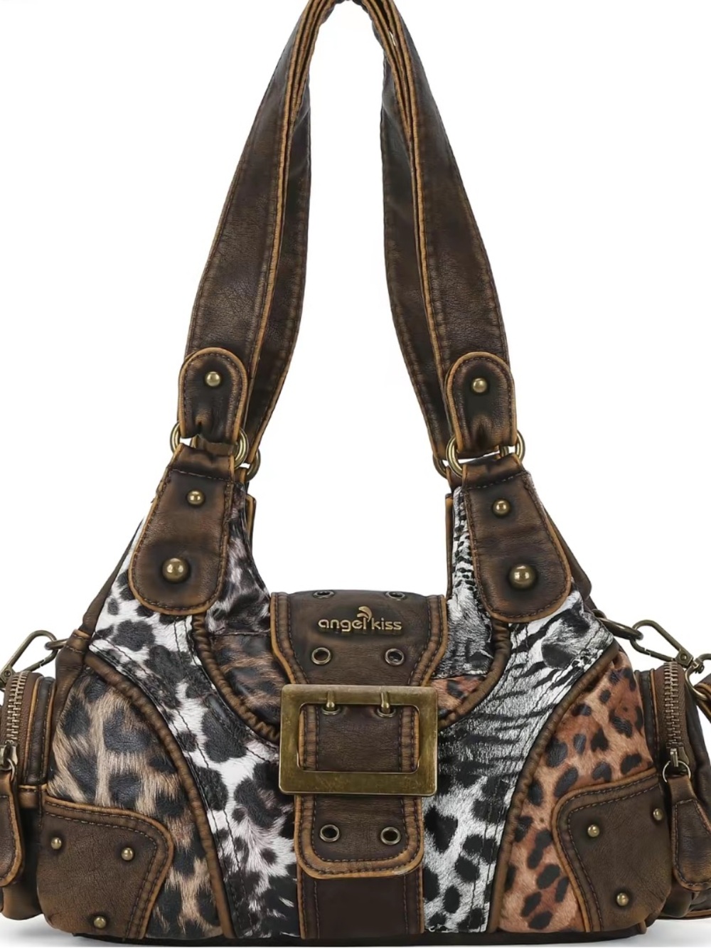 Vintage Angel Kiss Brown and Animal-Print Shoulder Bag